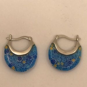 Blue Millefiori Hoop Earrings